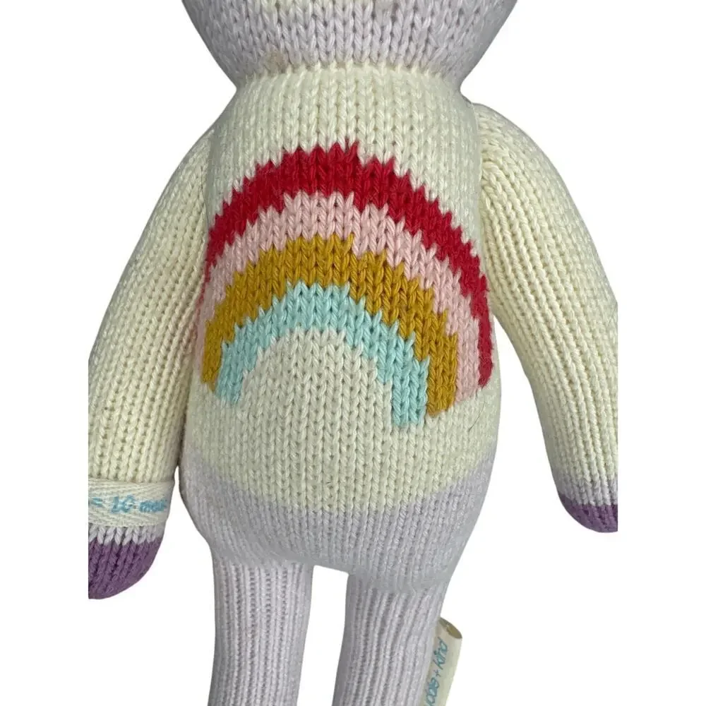 Cuddle + Kind Unicorn Stuffed Animal Handmade Peru Knit Rainbow Shirt 13